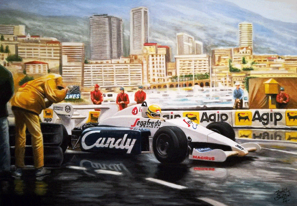 Ayrton Senna Toleman Hart Tg184. La Rascasse, Montecarlo. Pinturas al Oleo del Automovilismo - Daniel Sonzini